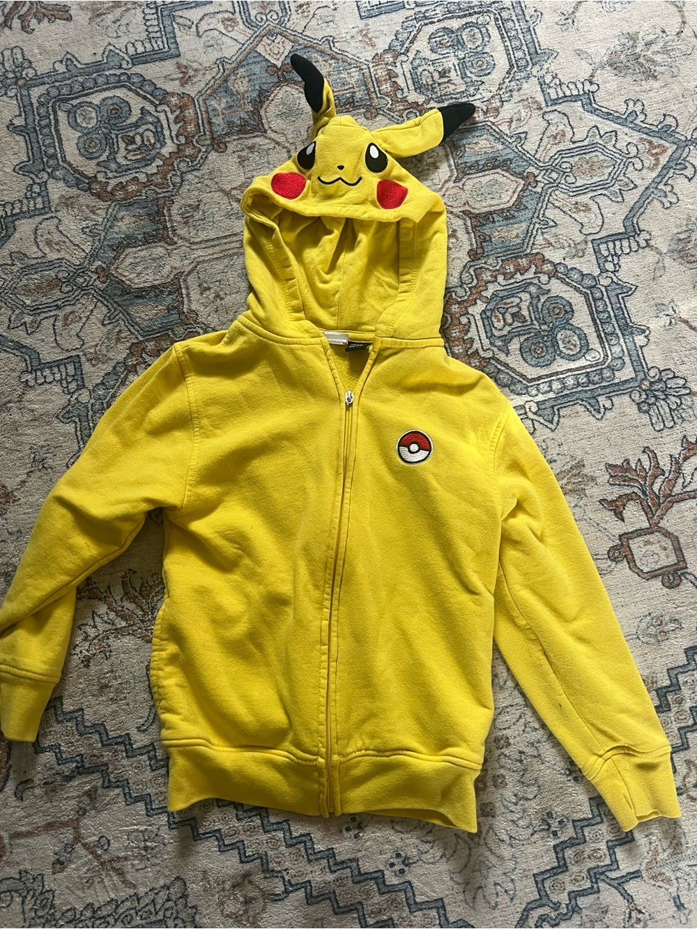 Kids Yellow Pikachu Zip-Up Hoodie with Character Hood
